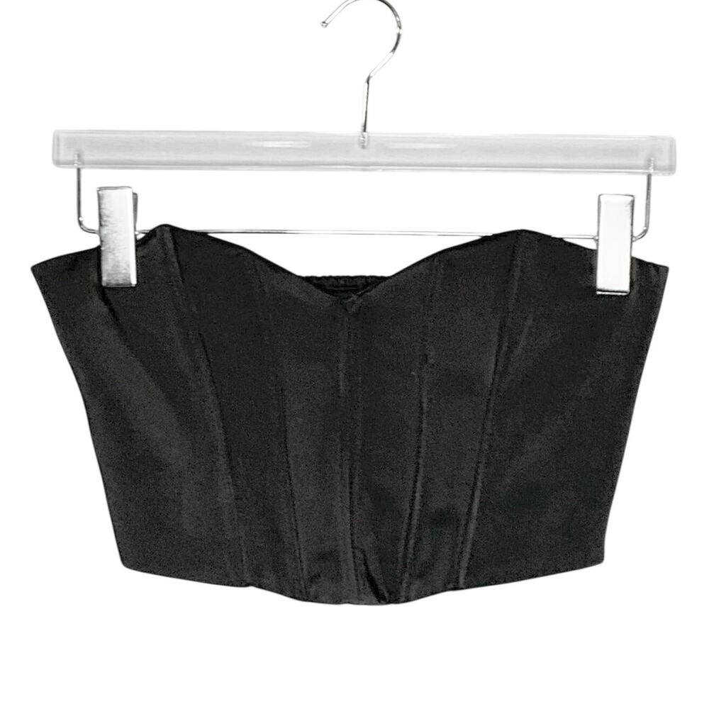 Zara Satin Effect Corset Style Crop Top S Black Strapless Party Going Out Sexy